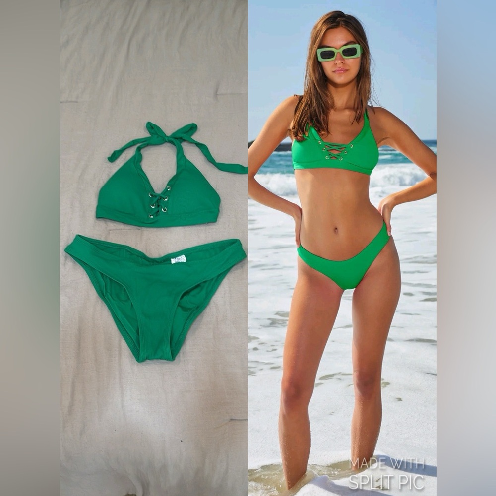 BECCA Modern Edge Keira Bikini Top & American Bottoms Large EUC Verde Green